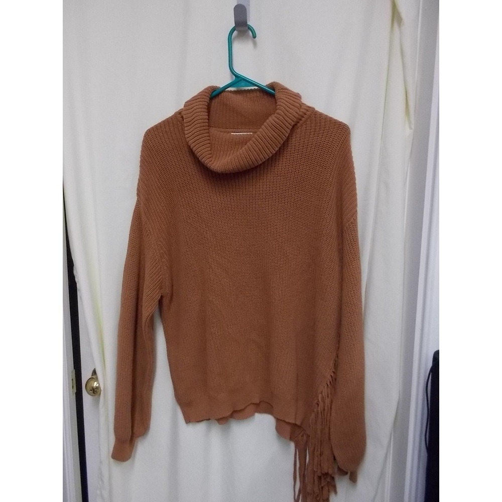 TCEC Womens Rust Brown Cowl Neck Fringe Hem Knit Sweater Size M
